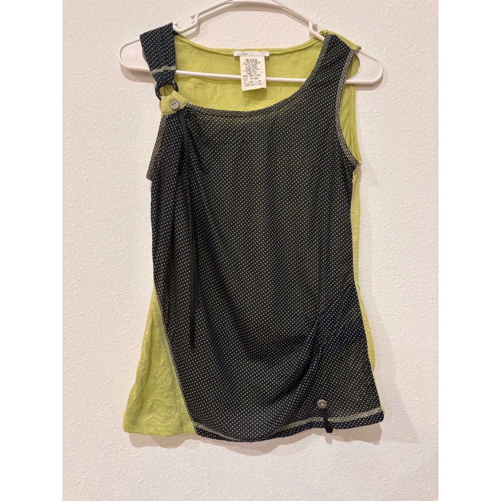 Vtg Zoë Cyber Y2K Subversive Basic Polka Dot Asymmetric Tank Top XS Chartreuse - Picture 4 of 10
